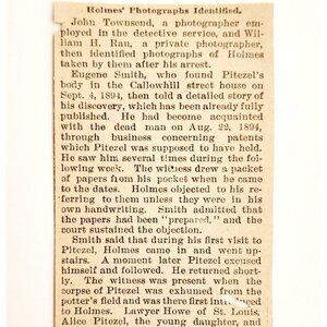 1895 H.H. Holmes Evidence Article Worlds Fair Serial Killer Victorian F13J